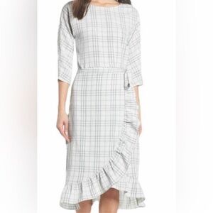 Chelsea28 Ruffle Plaid Wrap Dress NEW